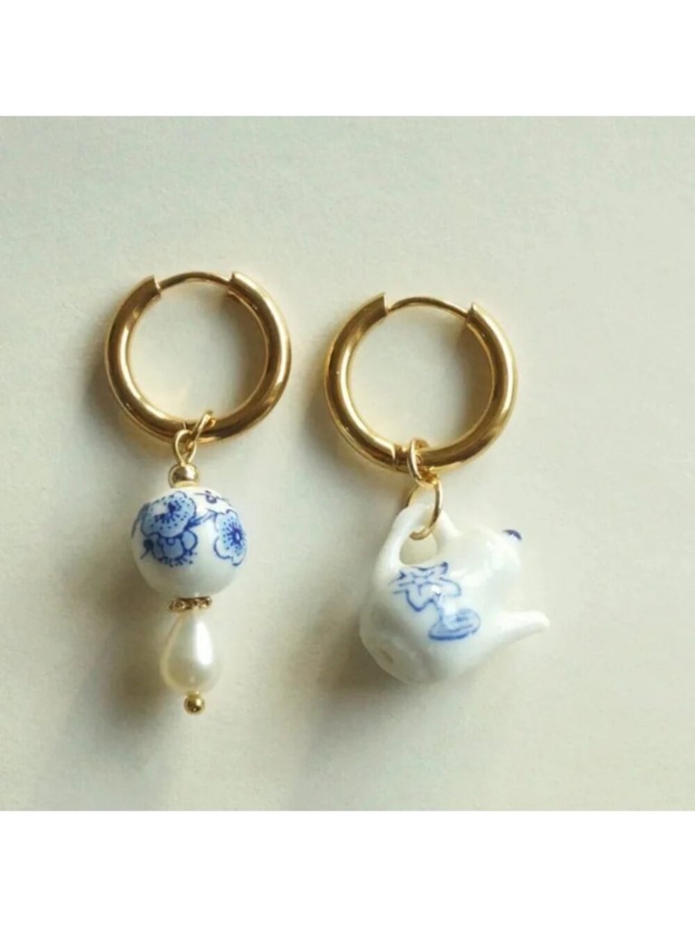 Ceramic Teapot Mismatched Hoop Earrings